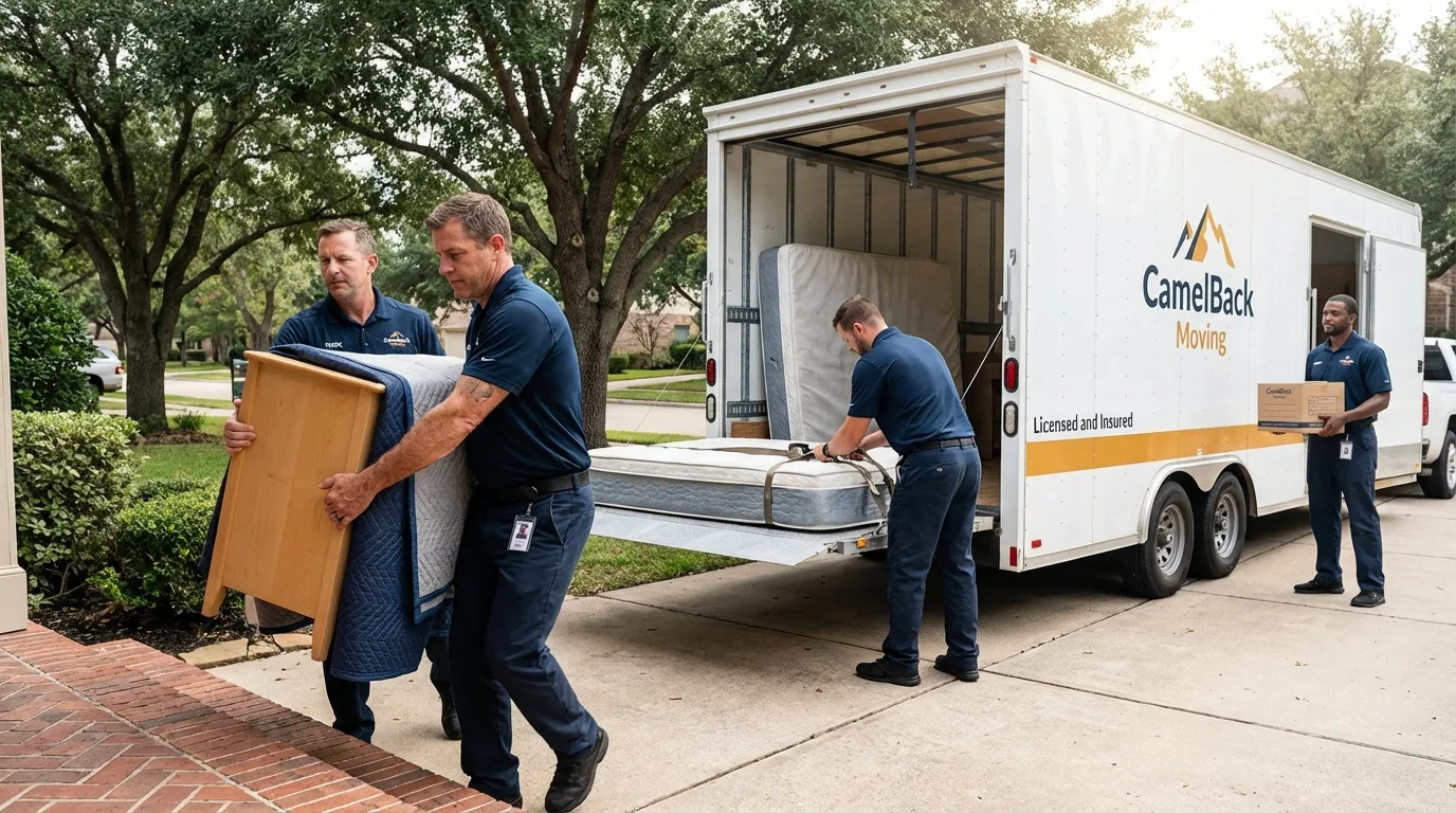 Crew loading residential truck for cross-state move from Sac City, IA